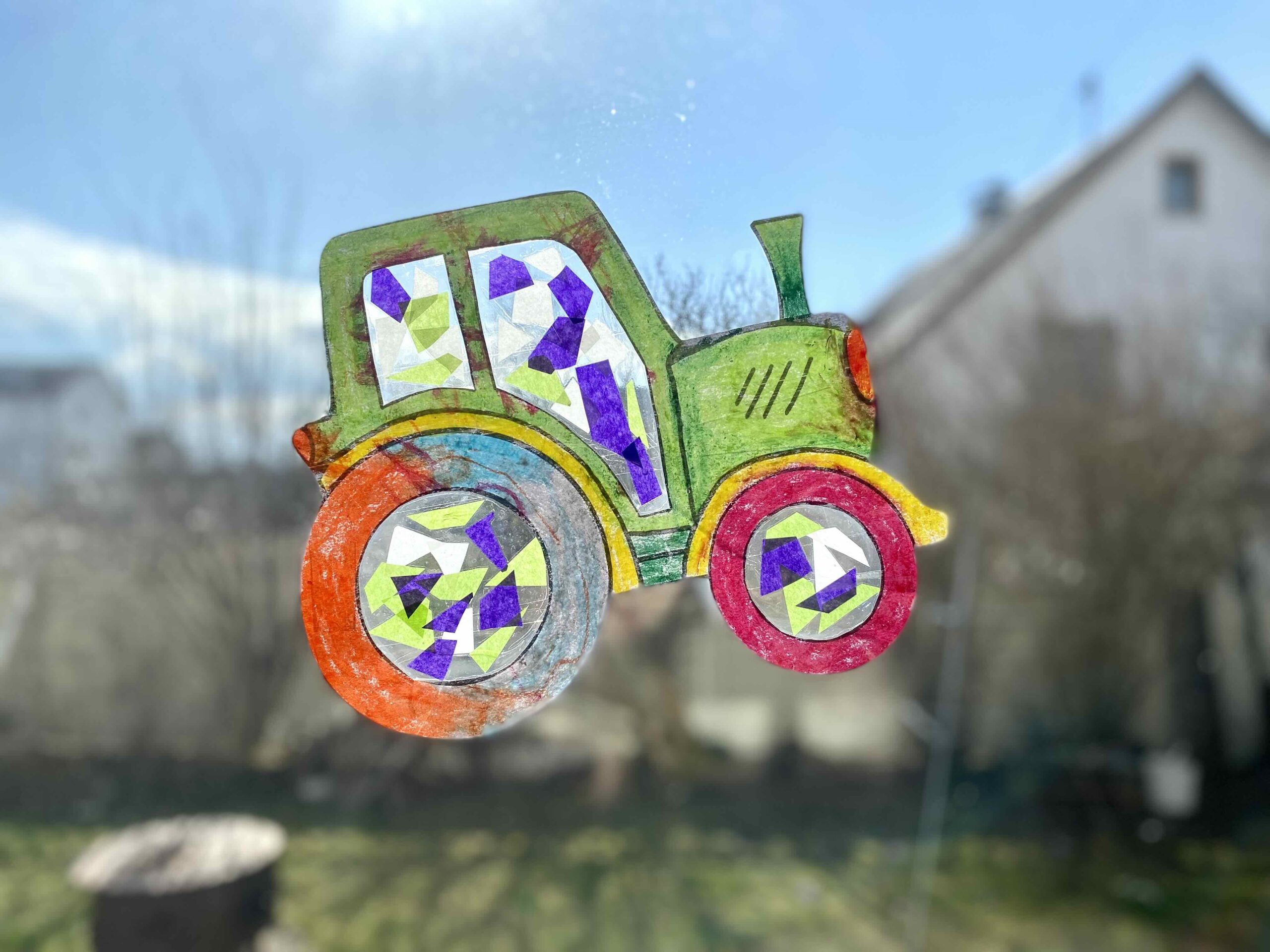 Leuchtendes Traktor Fensterbild – einfache Vorlage
